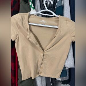 Hollister Tan Button-Up Crop Top